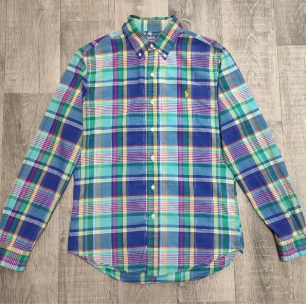 Ralph Lauren Blue and Green Casual Button Down Slim Shirt